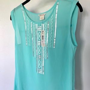 Ariat Turquoise sheer beaded Blouse shell